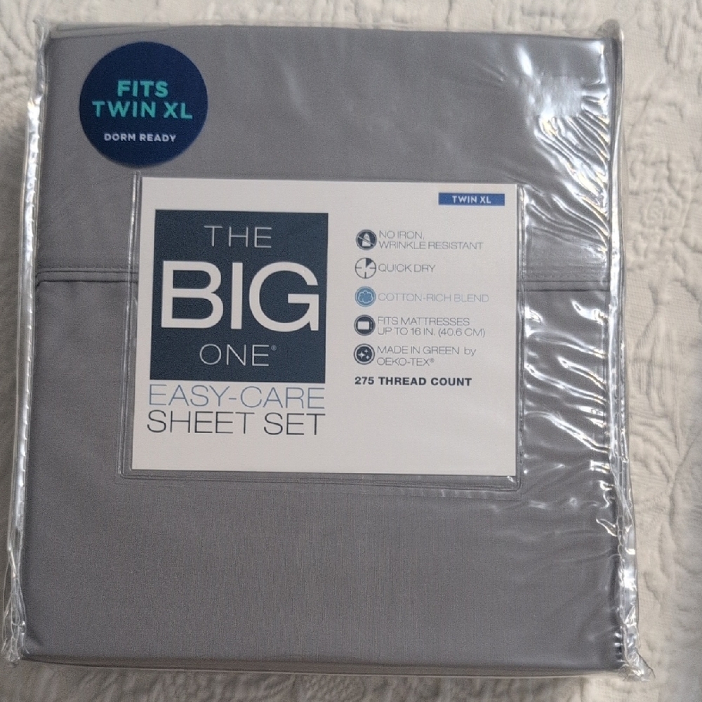 The Big One Easy-Care Gray Twin XL Sheet Set